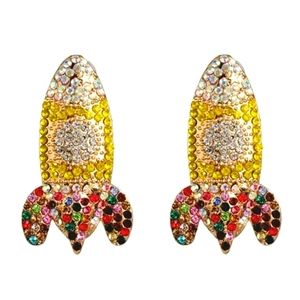 Rhinestone Rocketship Earrings 'Blast Off'